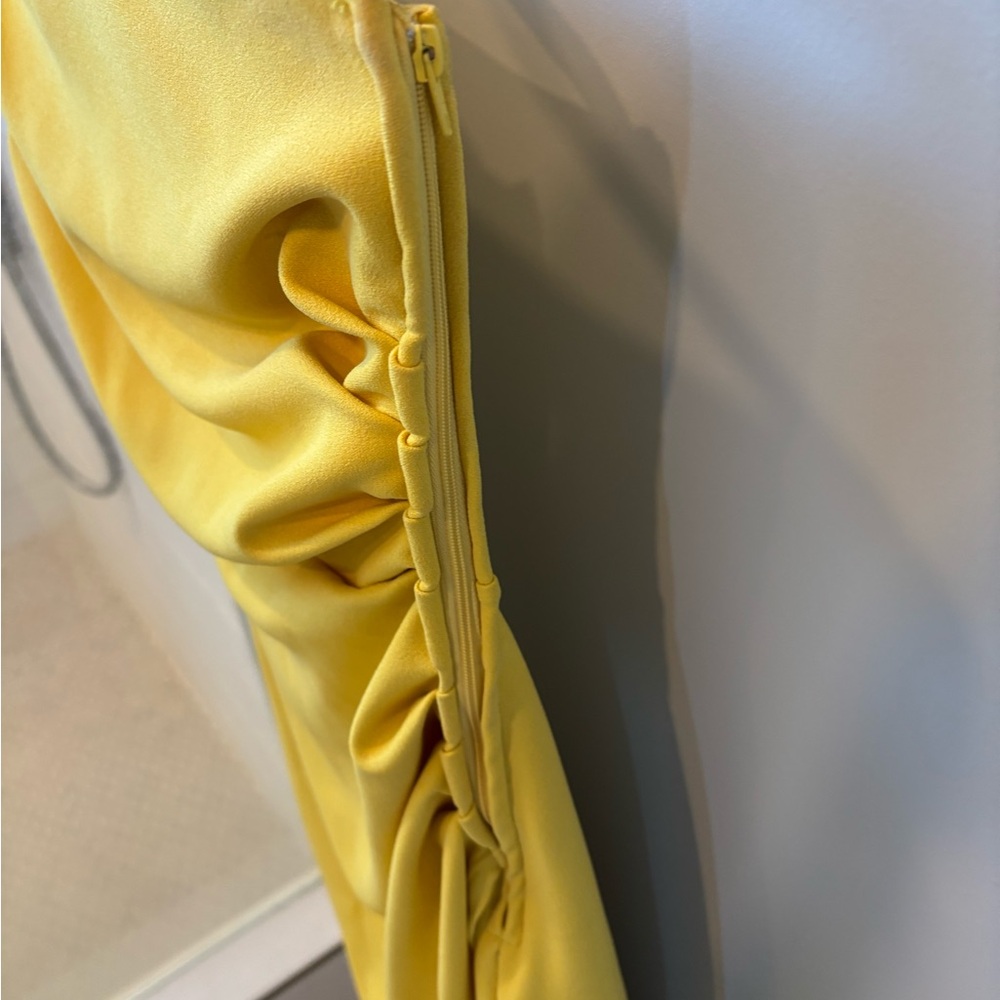 Yellow One-Shoulder Draped Women’s Dress size 2 - Picture 2 of 5